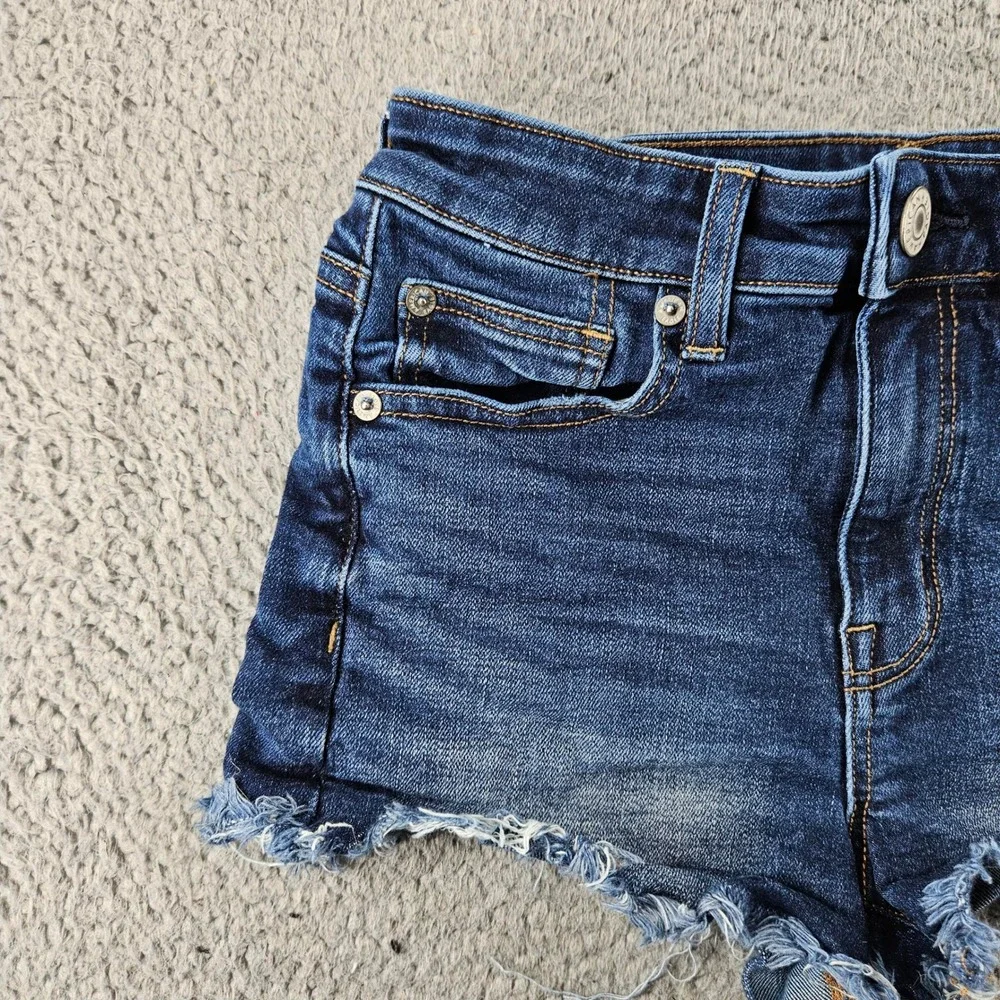 American Eagle Hi Rise Shortie Denim Jean Shorts Womens‎ 2 Blue Super Stretch